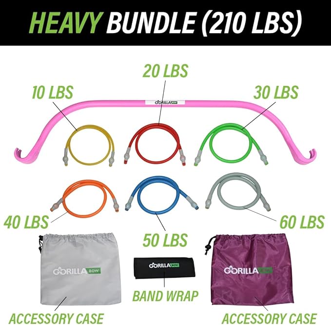 Lite Gorilla Bow Portable Home Gym Resistance Bands and Bar System for Travel, Fitness, Weightlifting and Exercise Kit, Full Body Workout Equipment Set-GravixFit