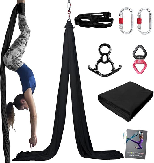 PRIOR FITNESS Aerial Silks Kit Colorful 9/15/20 Yards 40D Nylon Fabric Hammock Set With Hardware & Guide for All Levels Of Aerial Yoga Practice and Acrobatic Flying For Adults Aerial silk-GravixFit