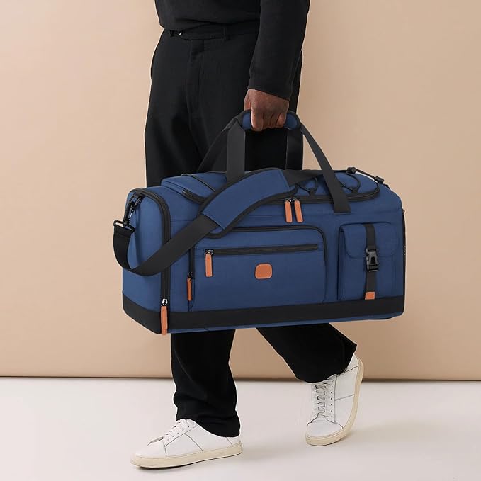 Gym Bag for Men and Women with Shoe & Laptop Compartment, 3-in-1 Sports Travel Duffel Bag Anti-Theft Weekender Carry-On Backpack for Airplane & Workout, Overnight Travel Bag,35L (Blue, Medium)-GravixFit