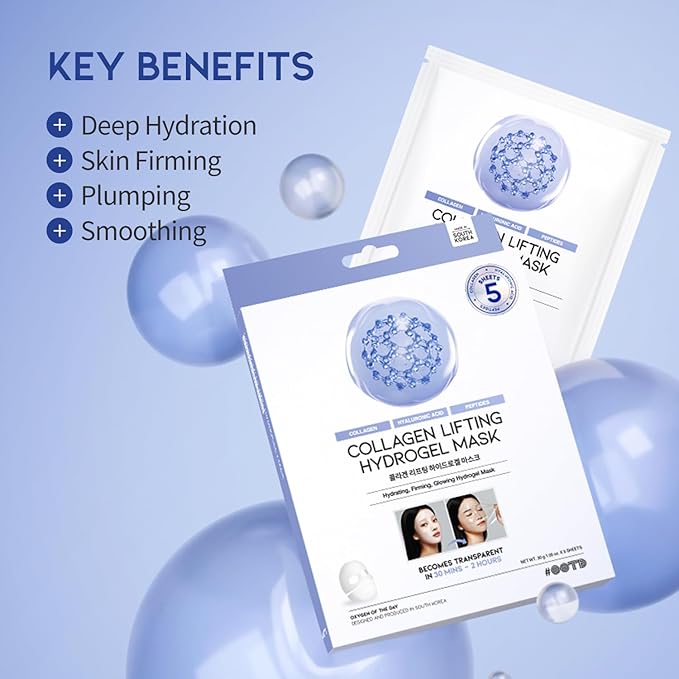 #OOTD Collagen, Hyaluronic Acid & Peptides for Elasticity, Hydration, and Firming. Lifting Hydrogel Sheet Mask - Face Mask (5pcs)-GravixFit