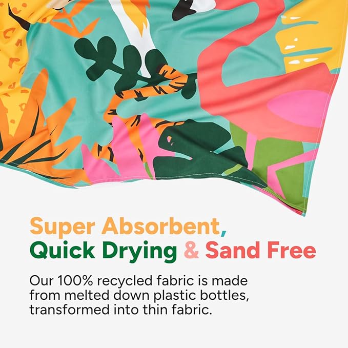 Dock & Bay Beach Towel - Quick Dry, Sand Free - Compact, Lightweight - 100% Recycled - Includes Bag - Wild Things - Extra Large (200x90cm, 78x35)-GravixFit