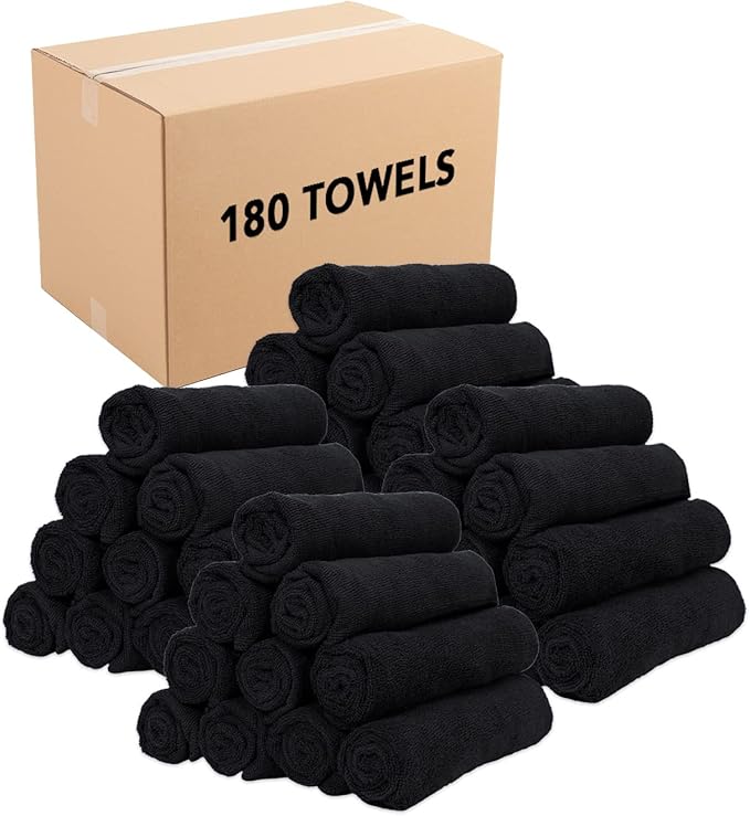 Arkwright Microfiber Gym Towel - Bulk Case of 180 - Super Soft, Quick Dry Workout Sweat Towels, 300 GSM Lightweight & Absorbent for Sports, Working Out, Yoga, and Spa, 16 x 27 in, Black-GravixFit