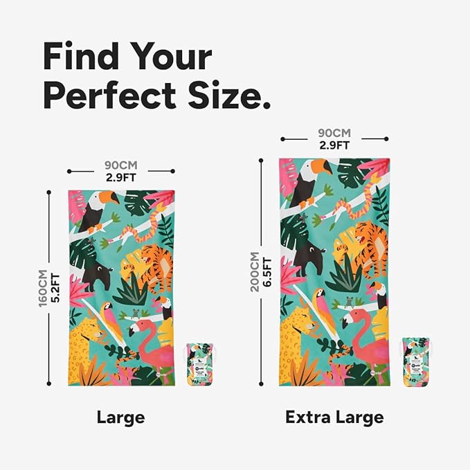 Dock & Bay Beach Towel - Quick Dry, Sand Free - Compact, Lightweight - 100% Recycled - Includes Bag - Wild Things - Extra Large (200x90cm, 78x35)-GravixFit