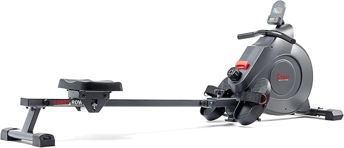 Sunny Health & Fitness Flip & Foldable Rowing Machine for Home w/Extended Slide Rail, Full-Body Workout, Low-Impact, Optional Extra Long Rail, Quiet Rail Cover, Water Motion and Free SunnyFit App-GravixFit