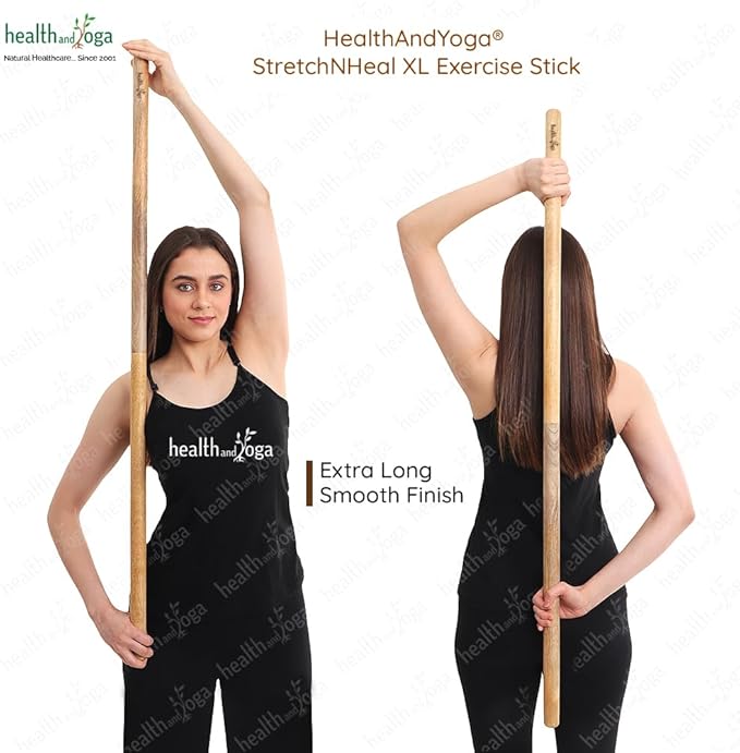 HealthAndYoga™ StretchNHeal Collapsible Multi-Use Wooden Yoga Stick - Regular and XL - Portable Posture Corrector Pole, Stretch Mobility Stick, Physical Workout Exercise Dowel-GravixFit