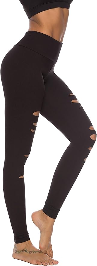 DIBAOLONG Womens High Waist Yoga Pants Cutout Ripped Tummy Control Workout Running Yoga Skinny Leggings-GravixFit