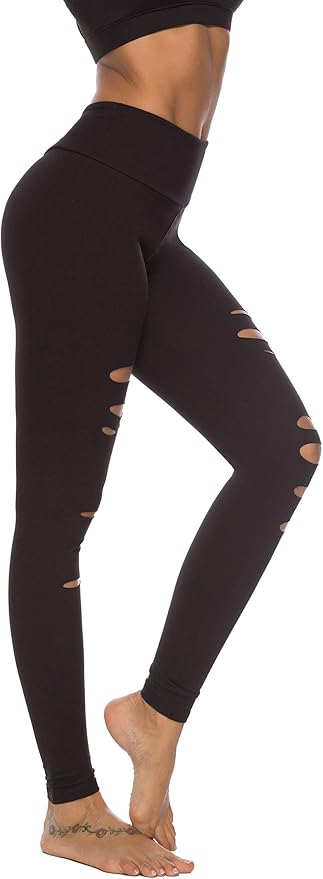 DIBAOLONG Womens High Waist Yoga Pants Cutout Ripped Tummy Control Workout Running Yoga Skinny Leggings-GravixFit