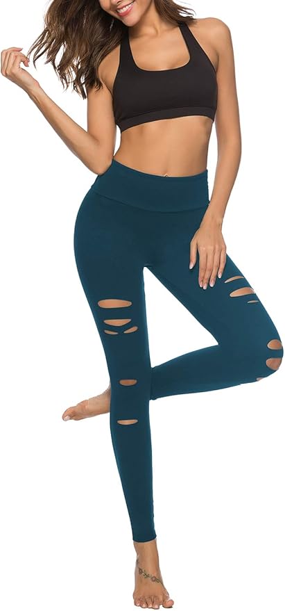 DIBAOLONG Womens High Waist Yoga Pants Cutout Ripped Tummy Control Workout Running Yoga Skinny Leggings-GravixFit