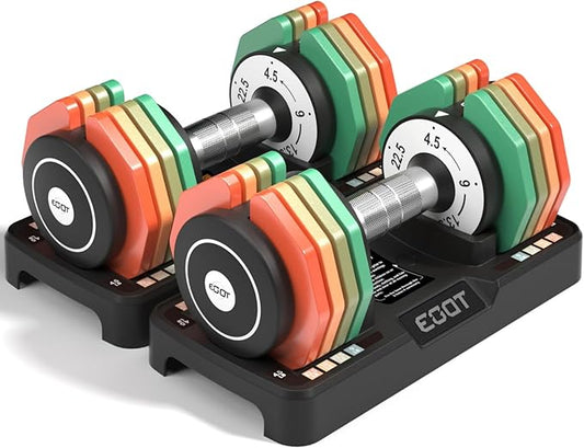 Adjustable Dumbbells Set/Single, 12.5LB/22.5LB/55LB 5 in 1 Free Adjustable Dumbbell Set with Anti-Slip Handle & Rainbow-colored Weight Plates for Home Gym, Weight Set for Women Men-GravixFit