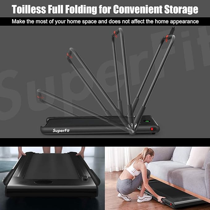 Goplus 2 in 1 Folding Treadmill, 2.25HP Under Desk Electric Superfit Treadmill, Installation-Free with APP Control, Remote Control, Bluetooth Speaker, LED Display, Walking for Home-GravixFit