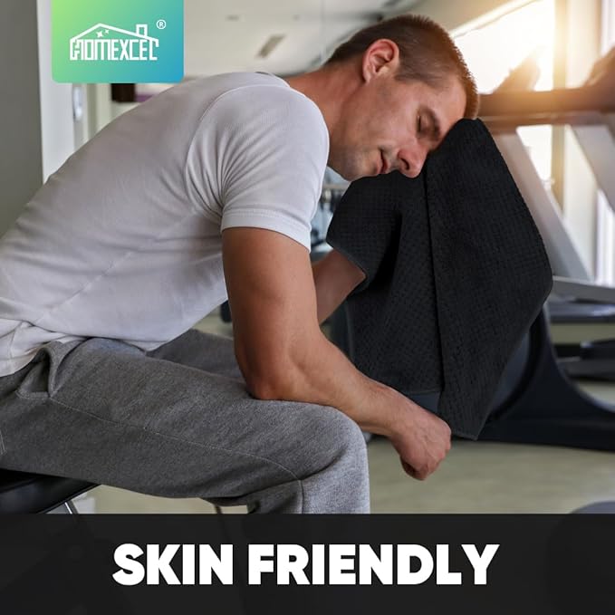 HOMEXCEL Black Gym Towels 6 Packs, (16x27 inches) Highly Absorbent Yoga Towel, Ultra Soft Hand Towels for Daily Use, Fast Drying Microfiber Workout Towels for Gym, Spa, Fitness, Camping, Hotel-GravixFit