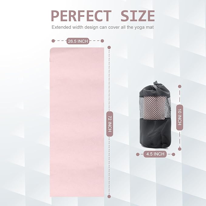 Eunzel Hot Yoga Towel, Super Absorbent Yoga Mat Towel Soft Suede Microfiber Non-Slip Towel for Bikram Pilates and Yoga Mats 72" x 26.5", Pink-GravixFit