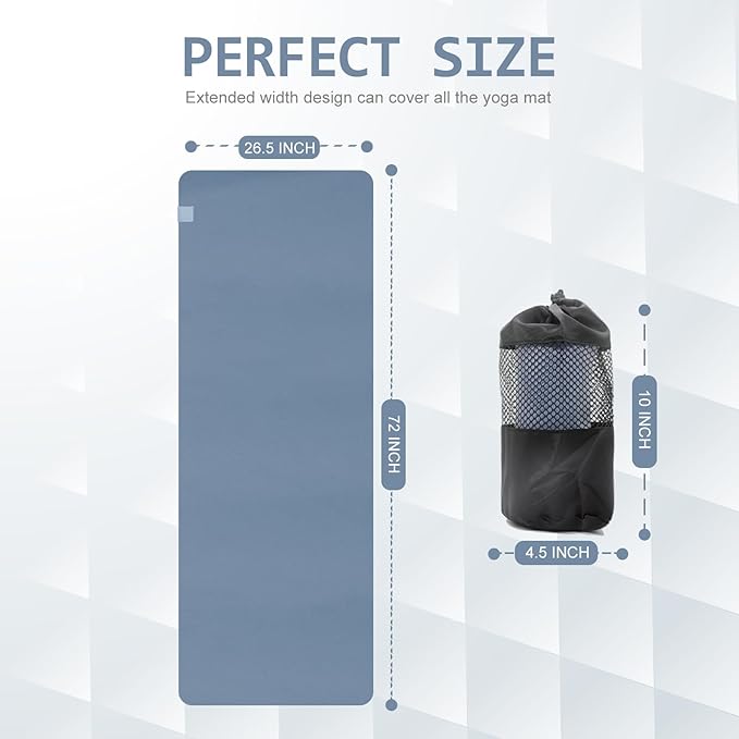 Eunzel Hot Yoga Towel, Super Absorbent Yoga Mat Towel Soft Suede Microfiber Non-Slip Towel for Bikram Pilates and Yoga Mats 72" x 26.5", Navy-GravixFit