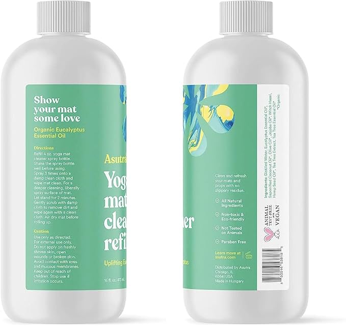 ASUTRA Yoga Mat Cleaner Spray Refill (Uplifting Eucalyptus), 16 fl oz - No Slippery Residue, Organic Essential Oils Deep-Cleansing for Fitness Gear & Gym Equipment-GravixFit