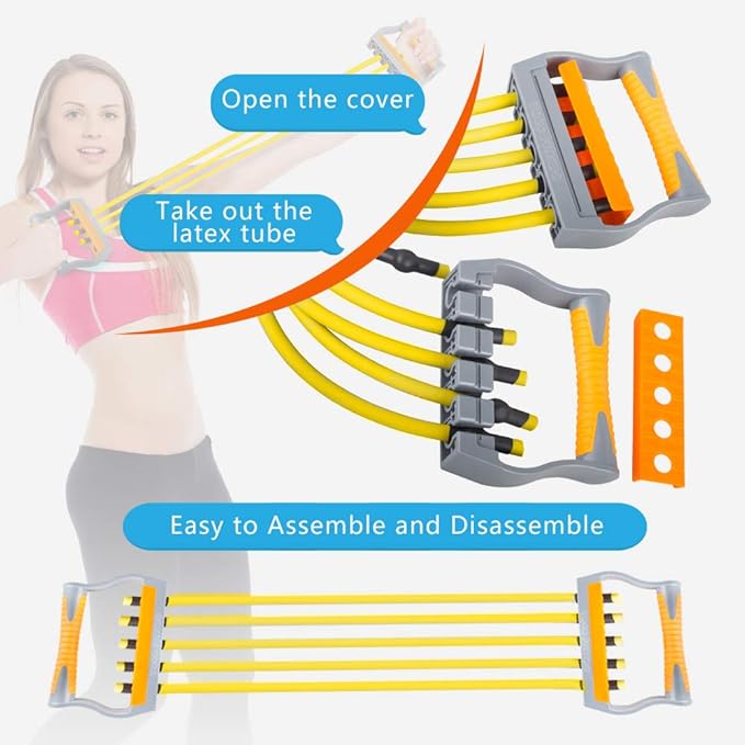 TOCO FREIDO Chest Expander | Arm Training, 5 Tubes Ajustable Arm Strength Trainer, Exercise Resistance Bands for Home Fitness Muscle Training Body Building-GravixFit