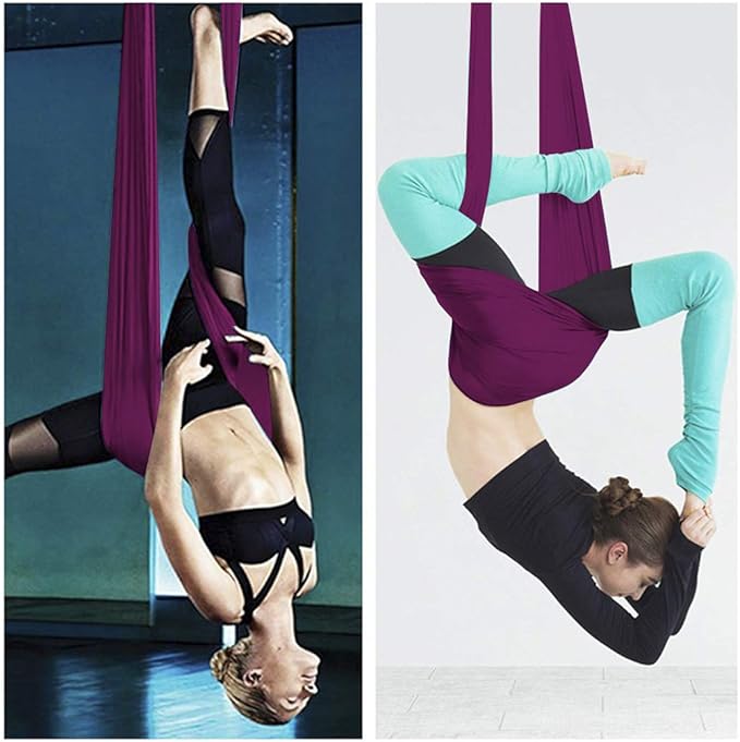 Aerial Yoga Swing Set with 2 Extension Straps - Anti-Gravity Aerial Yoga Hammock Sling for Inversion Exercises, Indoor Outdoor Home Gym Fitness Equipment-GravixFit