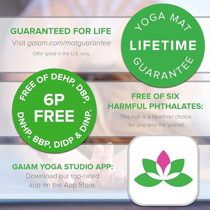 Gaiam Yoga Mat - Premium 5mm Print Thick Non Slip Exercise & Fitness Mat for All Types of Yoga, Pilates & Floor Workouts (68" x 24" x 5mm)-GravixFit