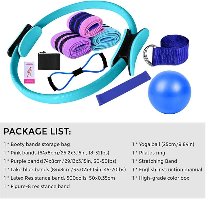 Pilates Set – Home Pilates Equipment for Women Kit with Magic Circle Pilates Ring and Ball Set, Resistance Bands & Massage Balls & Exercise Bands for Toning，Flexibility & Core Strength-GravixFit