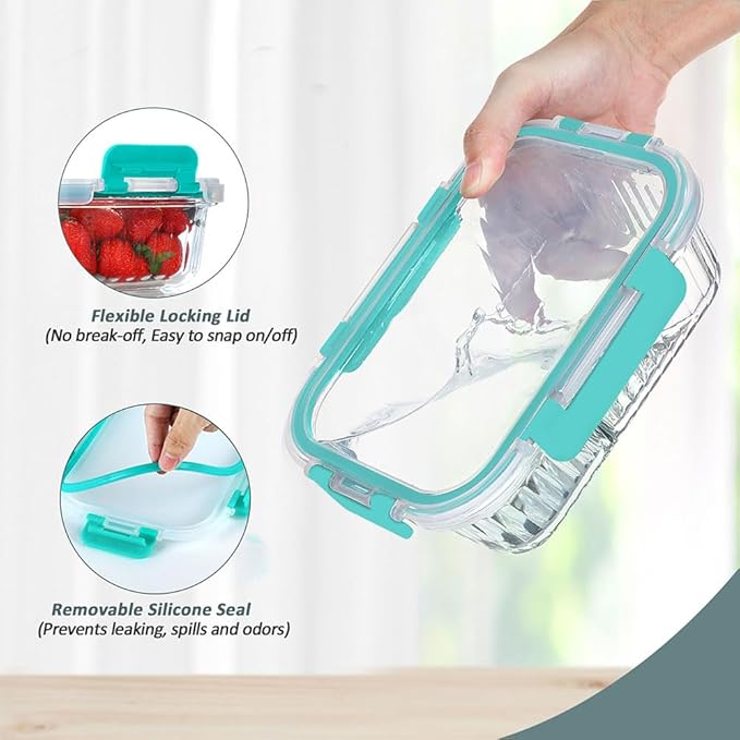 10 Packs Glass Meal Prep Containers with Lids, Glass Food Storage Containers Set, Airtight Lunch Containers, Microwave, Oven, Freezer and Dishwasher Safe, Green-GravixFit