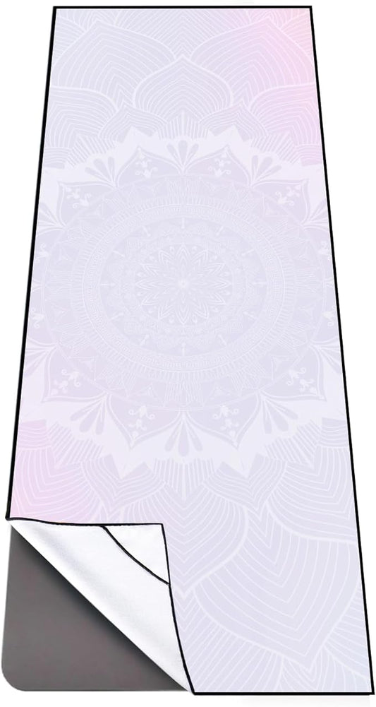 QiyI Yoga Mat Towel with Corner Pockets, Non Slip Sweat Absorbent Hot Yoga Towels, Soft Yoga Blankets with Travel Bag, Skidless Mat Cover for Workout, Gym, Fitness - 70"x26", Purple Mandala-GravixFit