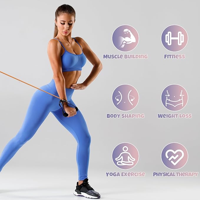 RitFit Single Resistance Exercise Band with Comfortable Handles - Ideal for Physical Therapy, Strength Training, Muscle Toning - Door Anchor and Starter Guide Included-GravixFit