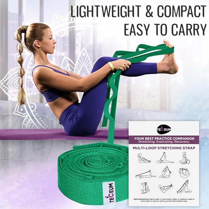 TECEUM Stretching Strap for Yoga & Physical Therapy – 10 Loops – Non-Elastic Leg Stretch Straps for Stretching, Exercising, Pilates, Post-Injury Rehabilitation for All Levels – Men & Women-GravixFit