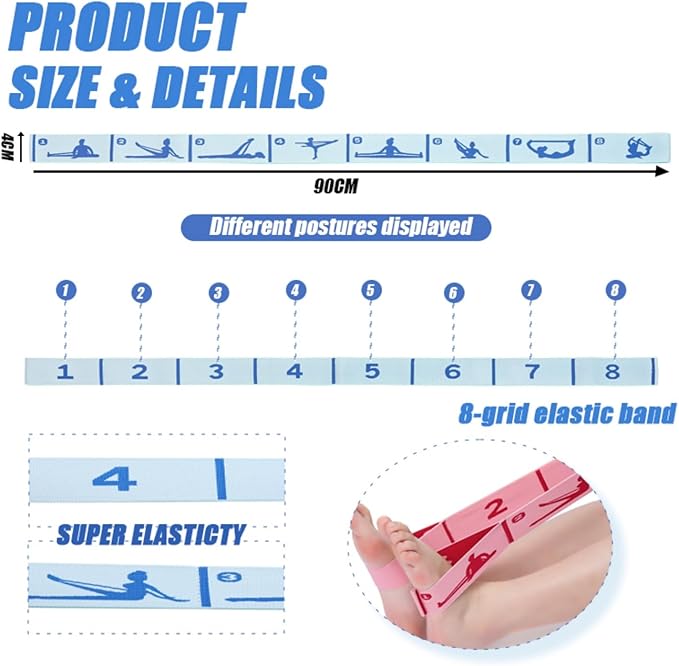 Elastic Yoga Stretching Strap with Loops, CEILIWEN Stretch Straps For Physical Therapy, Pilates Stretch Band, Elastic Exercise Bands, Leg Stretching Strap, Stretch Resistance Bands For Exercise-GravixFit