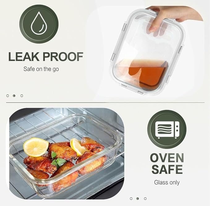 10 Packs 30 oz Glass Meal Prep Containers,Glass Food Storage Containers with Lids,Airtight Glass Lunch Bento Boxes,Microwave, Oven, Freezer and Dishwasher,White-GravixFit