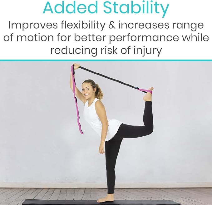 Vive Stretch Strap (75" - 10 Loops) - Leg Stretch Band to Improve Flexibility - Stretching Out Yoga Strap - Exercise and Physical Therapy Belt for Rehab, Pilates and Gymnastics with Guide Book-GravixFit