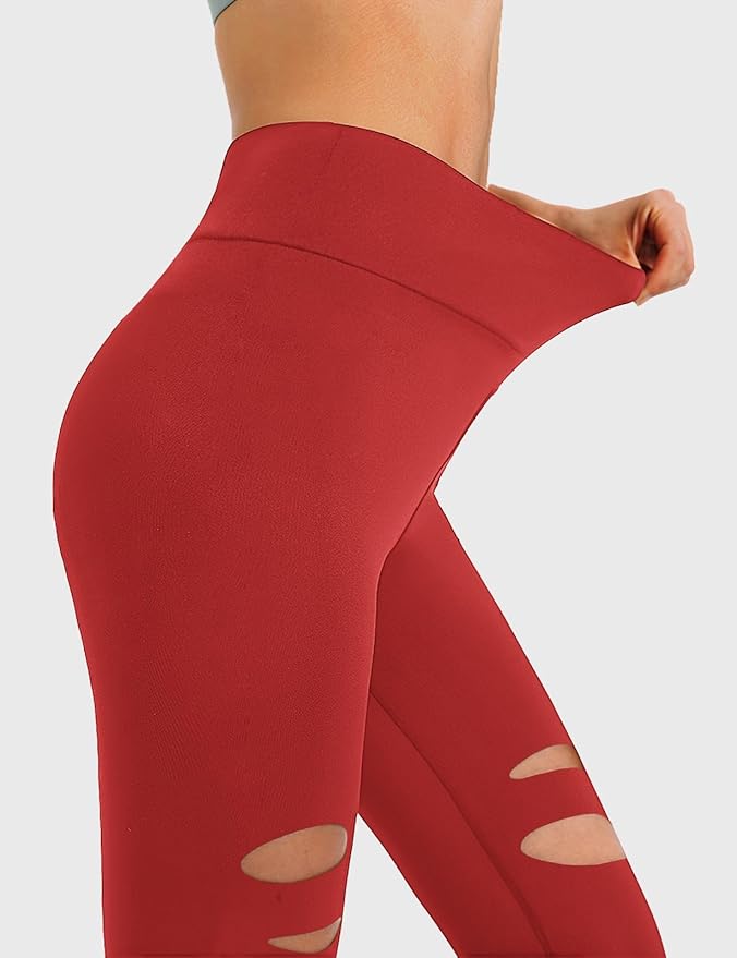 DIBAOLONG Womens High Waist Yoga Pants Cutout Ripped Tummy Control Workout Running Yoga Skinny Leggings-GravixFit