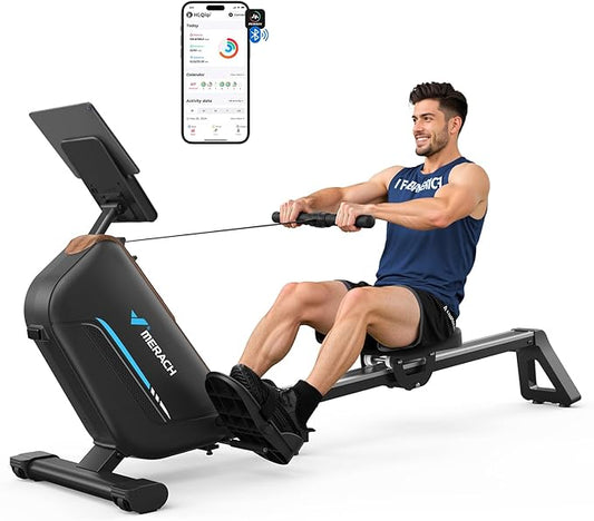 MERACH Rowing Machines for Home, Powerful Electromagnetic Row Machine with 51.2" Extended Rail, 16-Level Handle Resistance Adjustment Rower, 350 LBS Load Capacity, Ergonomic Comfort Seat, Easy Storage-GravixFit