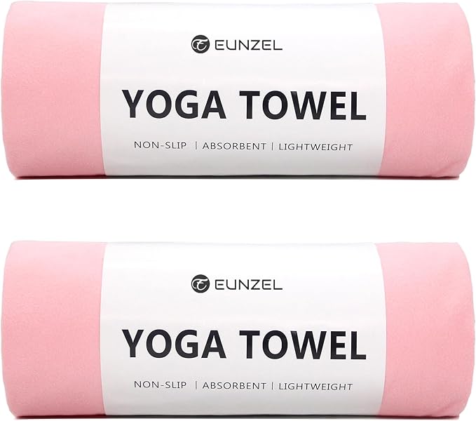 Eunzel 2 Pack Hot Yoga Towel Non Slip Yoga Mat Towel Non-Slip Sweat Absorbent Microfiber Towel for Hot Yoga, Pilates and Workout 72" x 26.5", Pink-GravixFit
