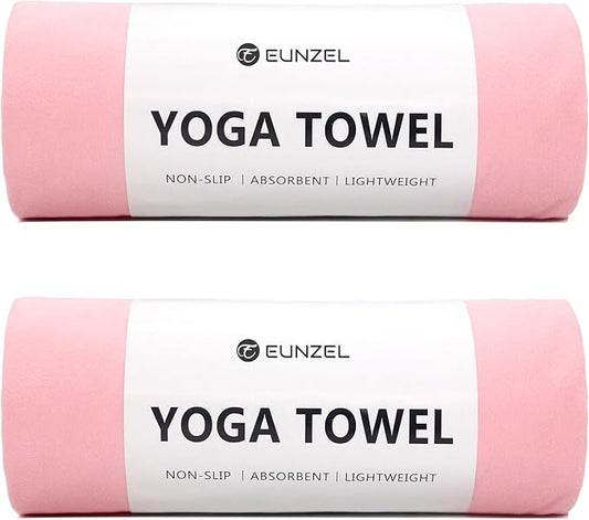 Eunzel 2 Pack Hot Yoga Towel Non Slip Yoga Mat Towel Non-Slip Sweat Absorbent Microfiber Towel for Hot Yoga, Pilates and Workout 72" x 26.5", Pink-GravixFit
