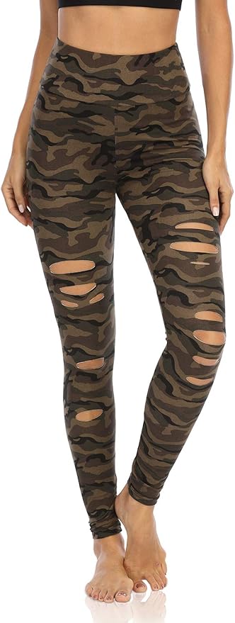 DIBAOLONG Womens High Waist Yoga Pants Cutout Ripped Tummy Control Workout Running Yoga Skinny Leggings-GravixFit