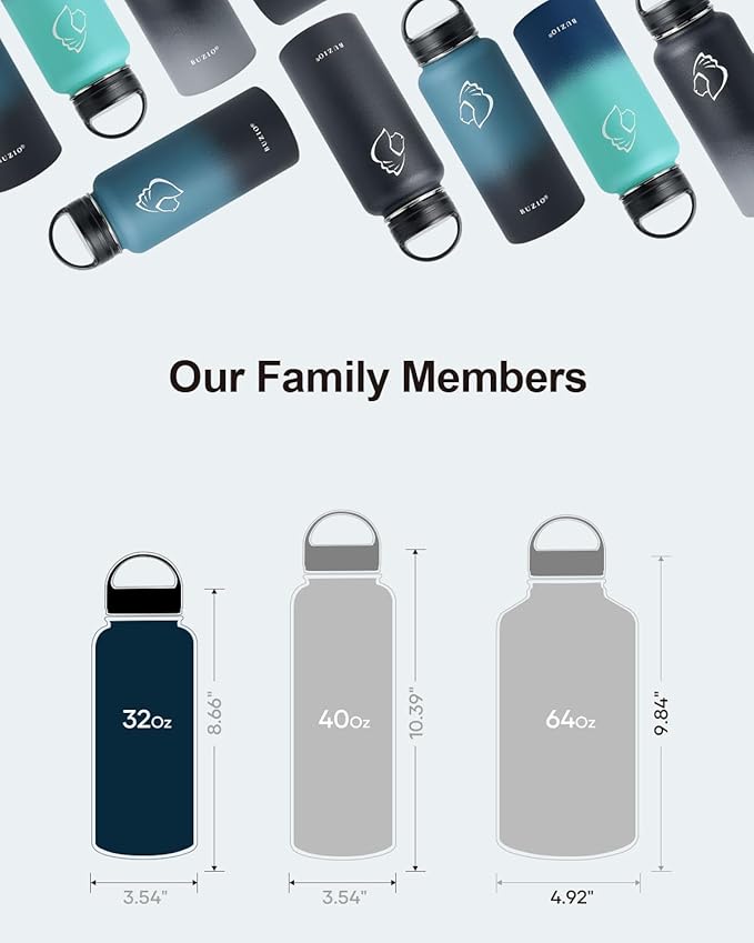 BUZIO 32 oz Water Bottle Insulated with Straw & 3 lid and Carrying Pouch, Leak Proof Anti-Slip Stainless Steel Water Flask Jug, Cold for 48 Hrs Double Vacuum Thermo Canteen, Pearlescent Red Black-GravixFit