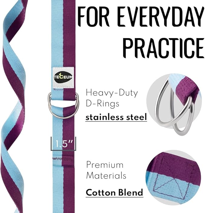 TECEUM Yoga Strap & Mat Strap – 2 IN 1 – Cotton – 6 ft 8 ft 10 ft (30+ colors) – Adjustable Non-Slip Belt for Yoga, Pilates, Stretching, Physical Therapy, Fitness & Home Workout – For Carrying Mats-GravixFit