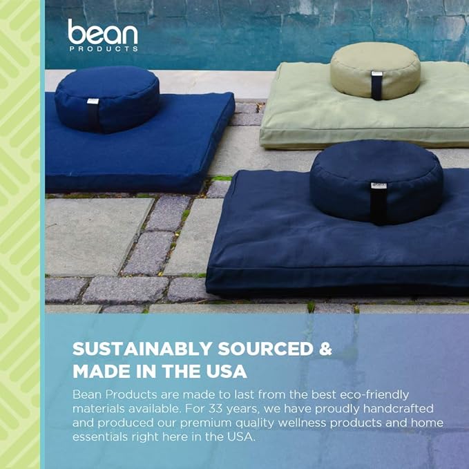 Bean Products Zafu Meditation Pillows for Sitting on Floor, Yoga Cushion, Cotton/Buckwheat Fill Yoga Pillow, Zafu Meditation Cushion, Zen Kneeling Prayer Pad- Made in USA - 14" Round - Aqua-GravixFit