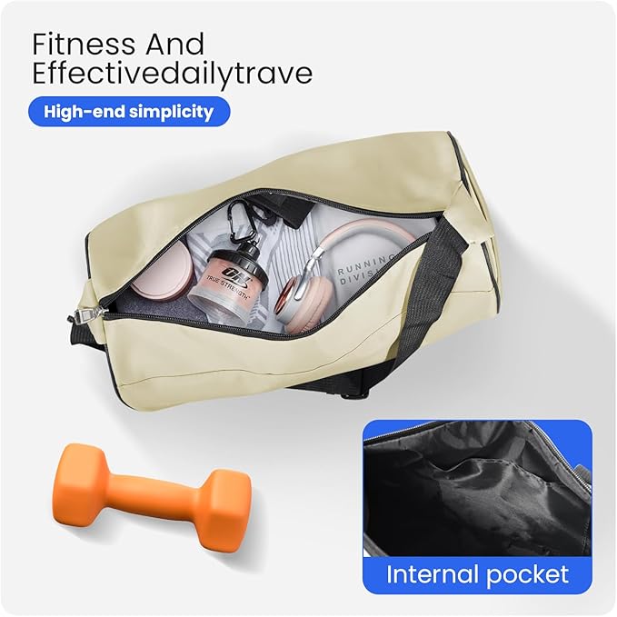 C&F BOGMOST Small Gym Bag for Women & Men,Small Lightweight Duffel Bag Carry On Bags Mini Duffel Travel Bag Waterproof Sports Bags for Workout/Sport/Travel, Beige-GravixFit
