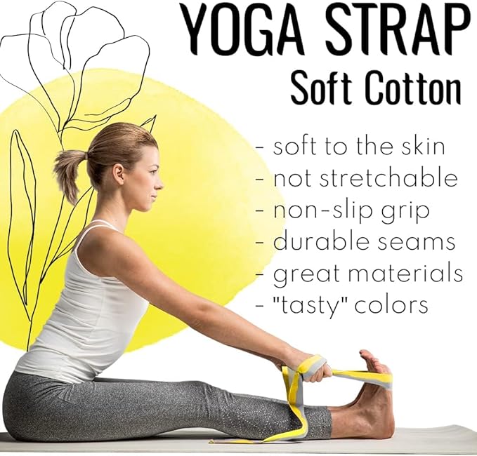 TECEUM Yoga Strap & Mat Strap – 2 IN 1 – Cotton – 6 ft 8 ft 10 ft (30+ colors) – Adjustable Non-Slip Belt for Yoga, Pilates, Stretching, Physical Therapy, Fitness & Home Workout – For Carrying Mats-GravixFit