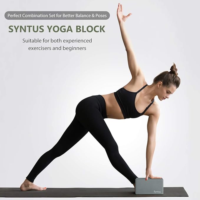 Syntus Yoga Block and Yoga Strap Set, 2 Soft Non-Slip Yoga Blocks 9×6×4 inches, 8FT Metal D-Ring Strap for Yoga, General Fitness, Pilates, Stretching and Toning-GravixFit