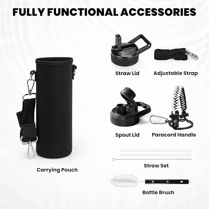 Insulated Water Bottle 20 oz, Triple Wall Vacuum Stainless Steel (Cold for 48 Hrs), Leak Proof & Non-BPA, Kids Water Bottle Jug for School with Straw Spout Lids, Ombre: White/Black-GravixFit