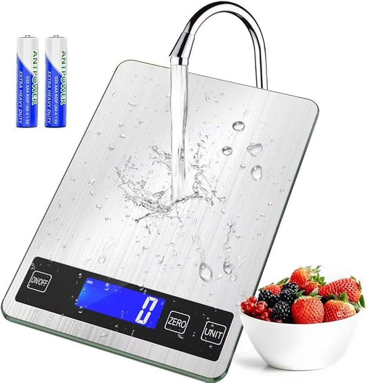 ''Cooking Master' 22lb Digital Kitchen Scale,Food Scale Measures in Grams and Ounces for Weight Cooking Baking,1g/0.1oz Precise Graduation,Stainless Steel and Tempered Glass-GravixFit