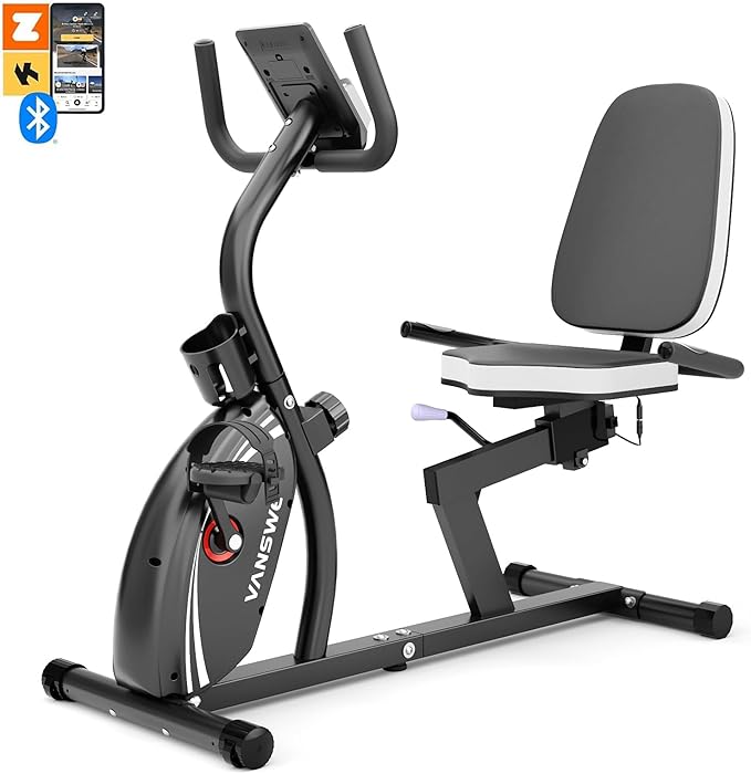 VANSWE Recumbent Exercise Bike for Adults Seniors - Recumbent Bikes for Home with Magnetic Resistance, Bluetooth and App Connectivity, Pulse Sensor-GravixFit