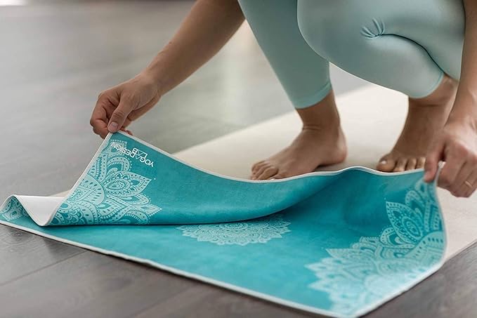 Yoga Design LAB | The Hand Towel | Premium Non Slip Hand Towel | Designed in Bali | Colorful Eco Printed + Quick Dry + Soft | Hot Yoga, Bikram, Ashtanga, Sport, Barre, Travel (Mandala Turquoise)-GravixFit