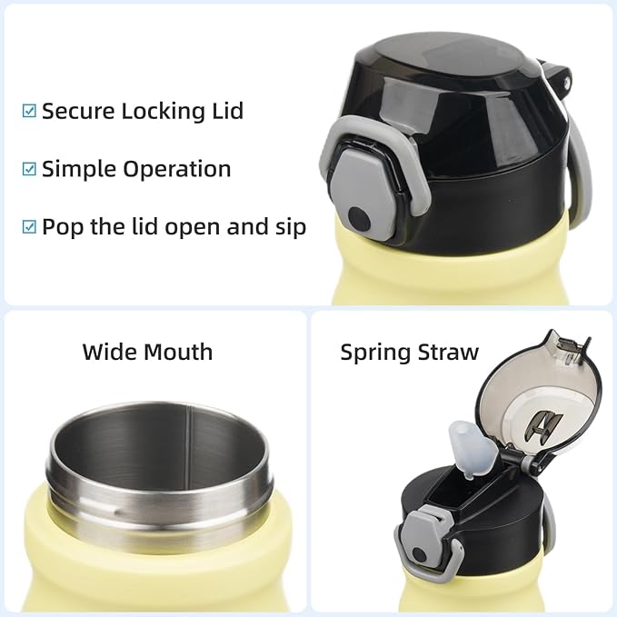 Insulated Water Bottle with Straw and Carry Loop,18 oz Stainless Steel Double Wall Vaccum Metal Water Flask with Leak-proof Lid,Lime-GravixFit