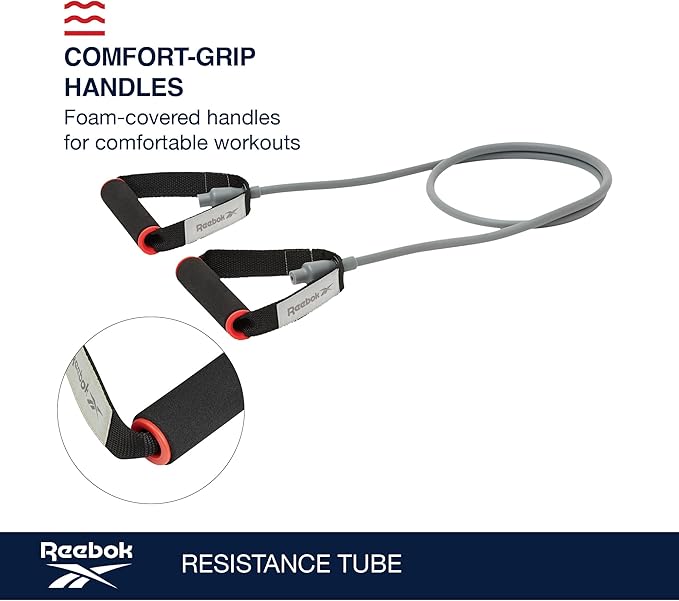 Reebok Resistance Tube Full Body Workout, Warm-Up & Strength Training Resistance Bands with Handles, Non-Slip Stretch Bands for Exercise, Fitness Bands for Men & Women-GravixFit