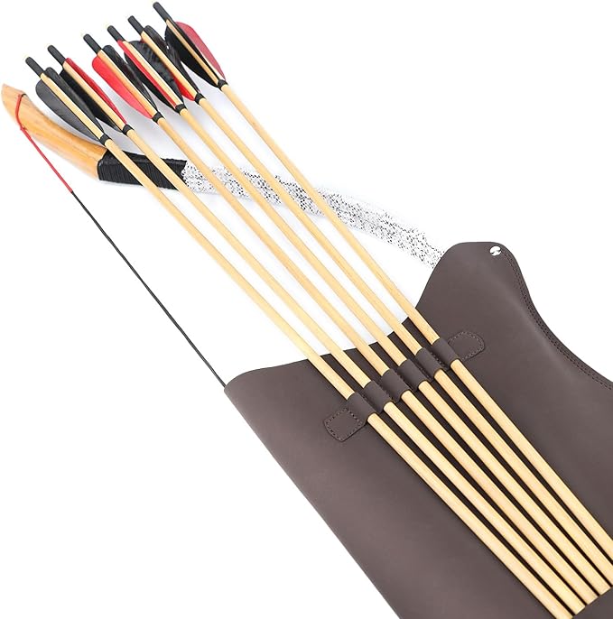 LWANO Archery Bow Carrier with Arrow Slots, Archery Bow and Arrow Holder for Recurve Horsebow Traditional Bow, Adjustable Shoulder Strap