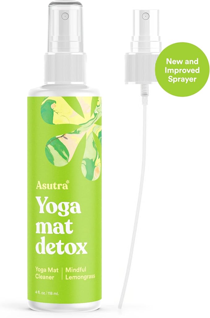 ASUTRA Yoga Mat Cleaner Spray (Mindful Lemongrass), 4 fl oz - No Slippery Residue, Organic Essential Oils Deep-Cleansing for Fitness Gear & Gym Equipment, Microfiber Towel Included-GravixFit