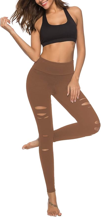 DIBAOLONG Womens High Waist Yoga Pants Cutout Ripped Tummy Control Workout Running Yoga Skinny Leggings-GravixFit