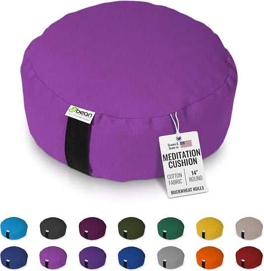Bean Products Zafu Meditation Pillows for Sitting on Floor, Yoga Cushion, Cotton/Buckwheat Fill Yoga Pillow, Zafu Meditation Cushion, Zen Kneeling Prayer Pad- Made in USA - 14" Round - Orchid-GravixFit